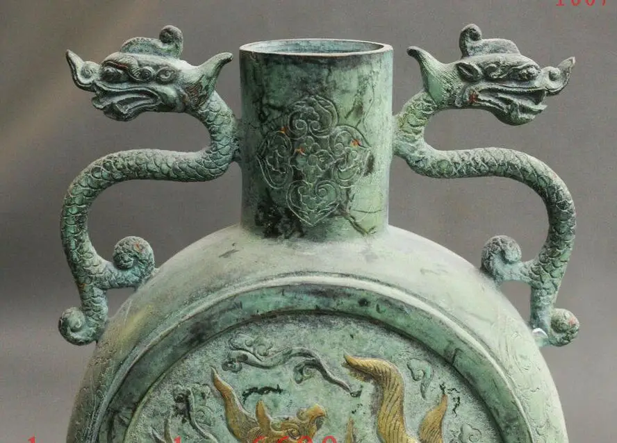 Под знаком Китайской Династии Бронзовый Свинка 2 Феникс Дракона Статуя Ваза