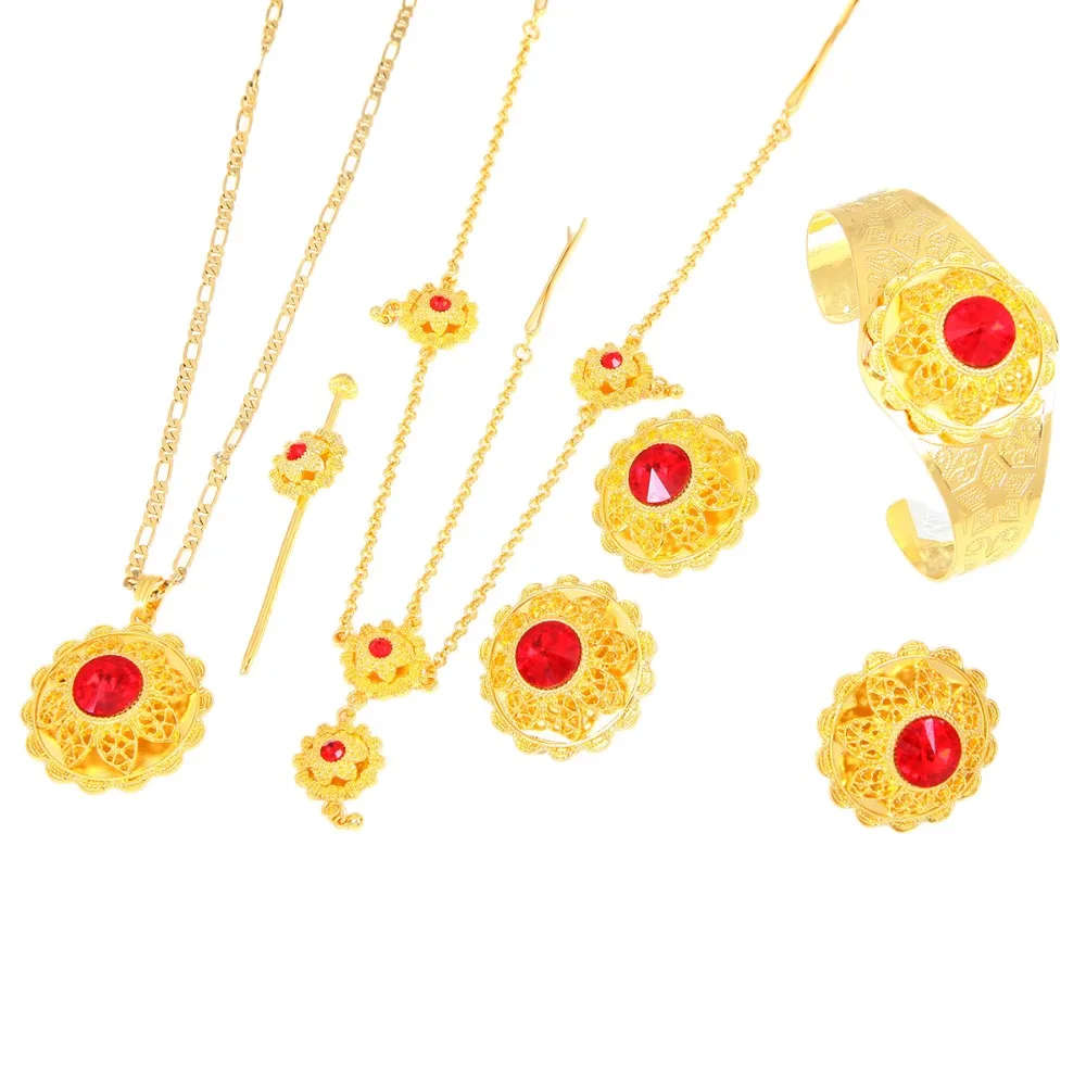 Комплект ювелирных изделий из Красного камня ювелирный набор 24 К золота с