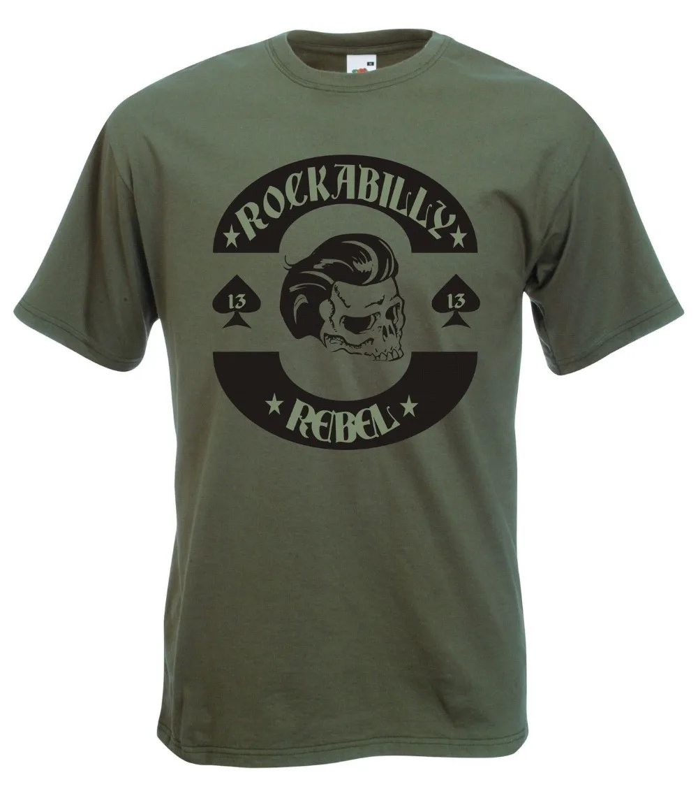 

Мужская хлопковая футболка Rockabilly Rebel Greaser с принтом черепа