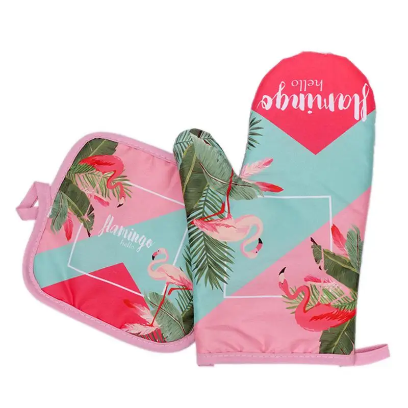 Комплект из 2 предметов 1 пара хлопковые модные Фламинго кухонный коврик для