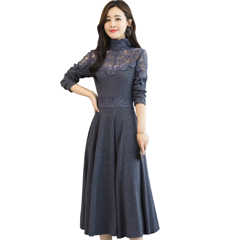 Женская одежда 2018 новая осенне-зимняя модная водолазка ТРАПЕЦИЕВИДНОЕ кружевное