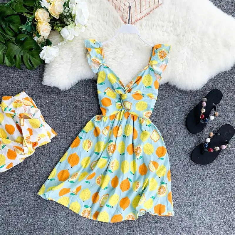 2019 новые модные женские платья пляжное праздничное лимонное платье с v образным