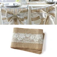 romatic 5x95inch vintage burlap wedding chair table sashes shabby chic rustic natural jute pretty tie bow burlap lace ribbon