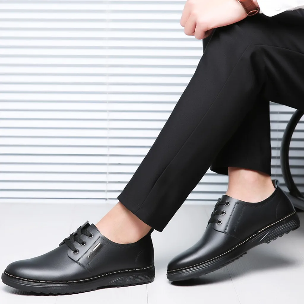Men shoes leather summer Business Leather Shoes Casual Round Toe Lace-UP Male Suit 2019 New#G4 | Обувь