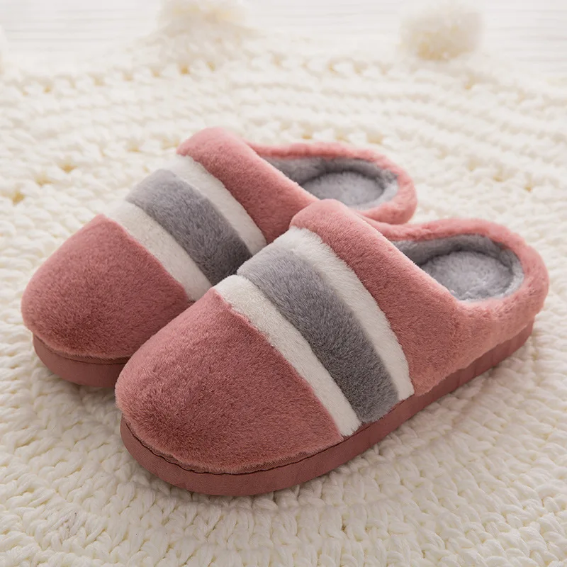 2018 г. модные зимние женские тапочки милые плюшевые домашние в полоску женская