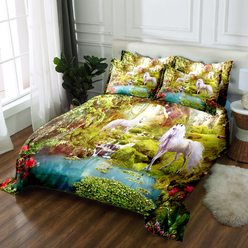 

Unicorn 3D Bedding set twin queen California king size Bed/flat Sheet Linen set Duvet bed Cover Pillowcase Custom size bed set
