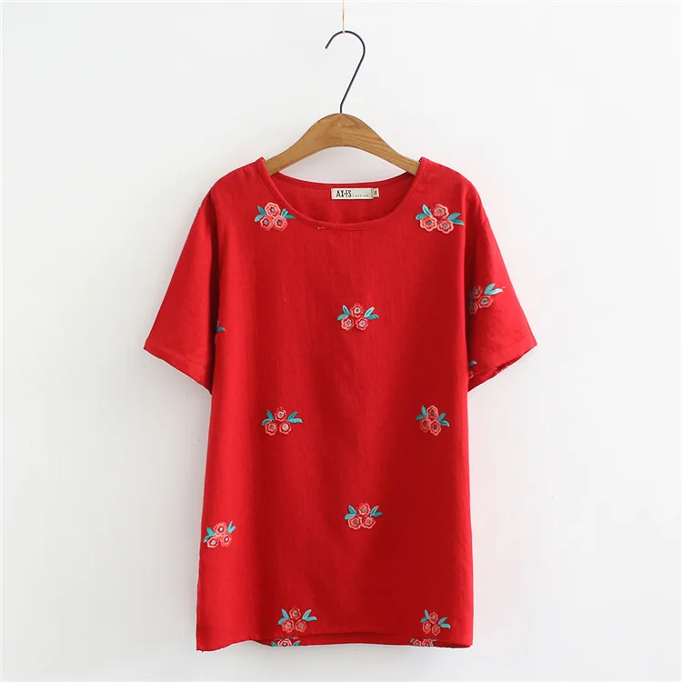 Женская хлопковая футболка с коротким рукавом цветочной вышивкой|Футболки| |