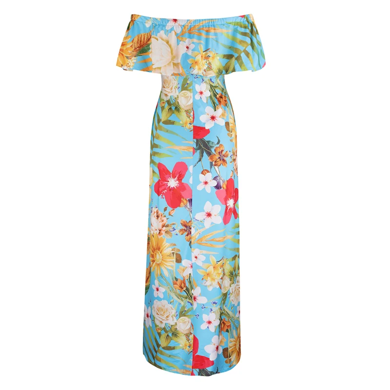 

Beateen Women Slash Neck Halter Vintage Floral Print Maxi Dress Female Casual Beach Boho Summer Dress 2018