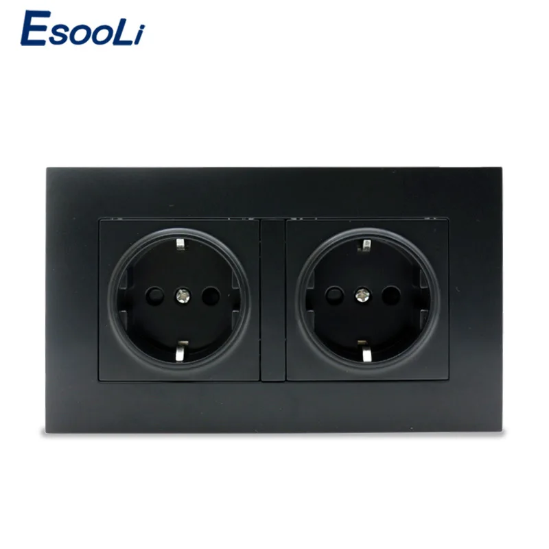 146 Black Socket Esooli Высокое качество стены Мощность Двойной разъем заземлен, 16A ЕС стандартный Электрический двойной выход 146 мм* 86 мм - Тип: 146 Black Socket