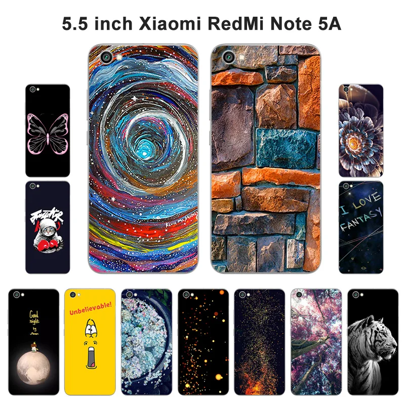 Черный чехол для Xiaomi Redmi Note 5A задняя крышка модный Мягкий силиконовый с рисунком 5