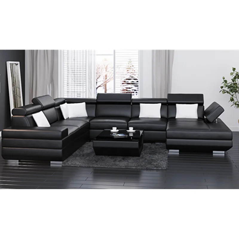 Черный домашний роскошный кожаный диван мебель для гостиной|Наборы гостиной| |