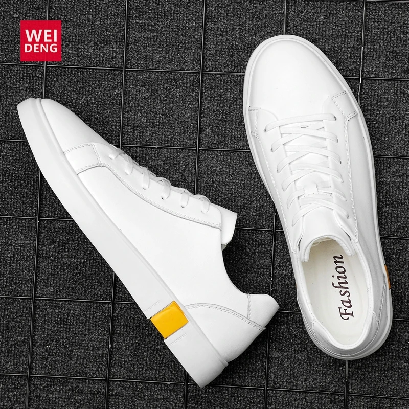 WeiDeng Men Genuine Leather Women Shoes Leisure Lace Up Office Work Flat Fashion Comfortable High Quality Plus Size 36-46 |