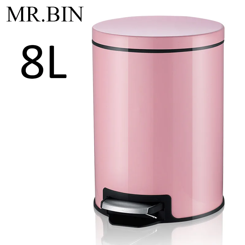 8L Cherry Pink MR. BIN Макарон плюс мусорный бак с 5L/8L/12L ёмкость красочные педаль отходов Bin металлическая мусорная корзина для дома и кухня - Цвет: 8L Cherry Pink