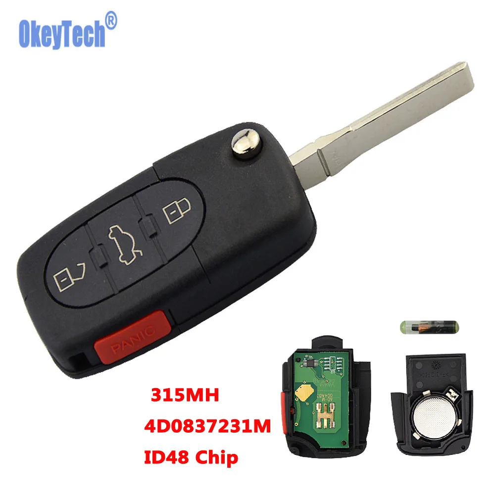 OkeyTech 3 + 1 кнопки 315MH 4D0837231M ID48 чип дистанционный Автомобильный ключ с HU66 лезвием для