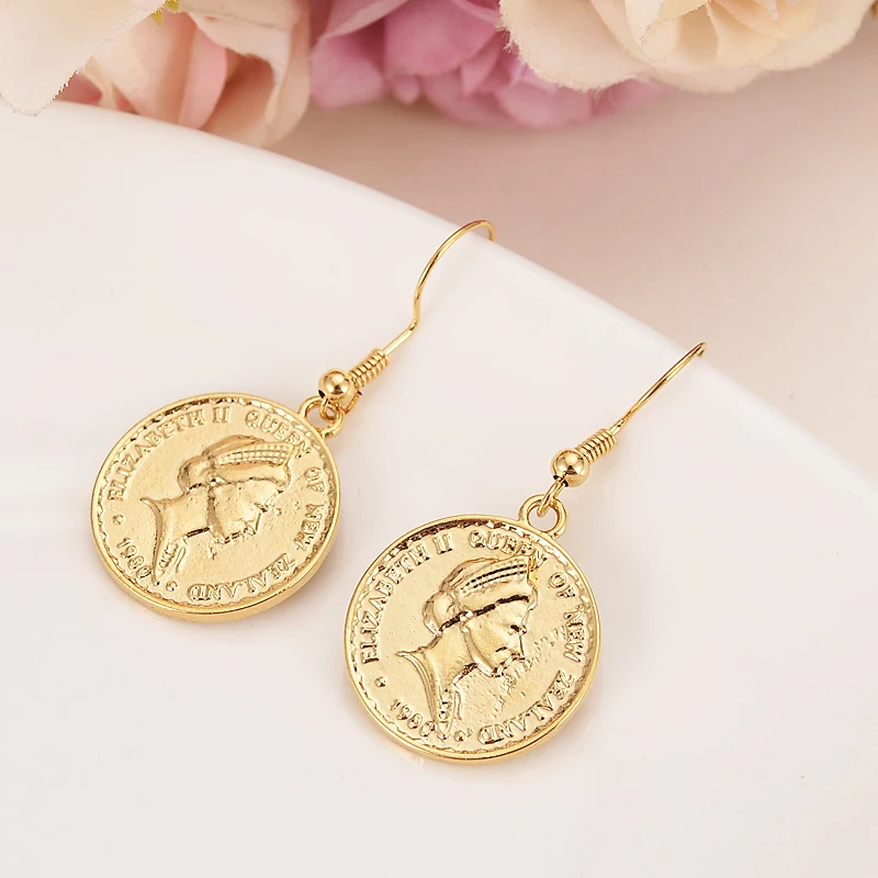 

British Solomon Islands Ten Cents Coin Sea Spirit Ngoreru Gold Color & Brass,Arab/Africa drop earrings women girl gift