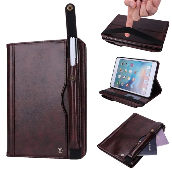 Dark Brown Чехол для iPad mini 3 mini 2 mini, кожаный чехол премиум класса с мультиуглом обзора, чехол-кошелек для карт, складная подставка с держателем для карандашей - Цвет: Dark Brown