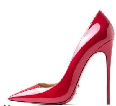 red 12cm Туфли с красной подошвой; женские пикантные туфли-лодочки; туфли из натуральной кожи на высоком каблуке; свадебные туфли на тонком каблуке с красной подошвой и острым носком; вечерние туфли из органической кожи - Цвет: red 12cm