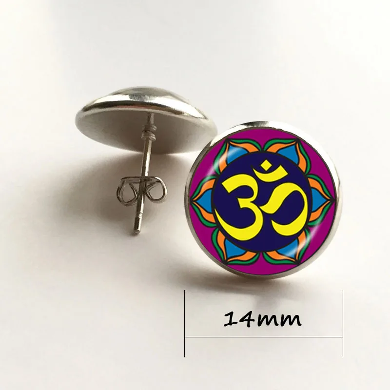 Комплект чакр от om сережки-гвоздики символ йоги ювелирные изделия буддийские