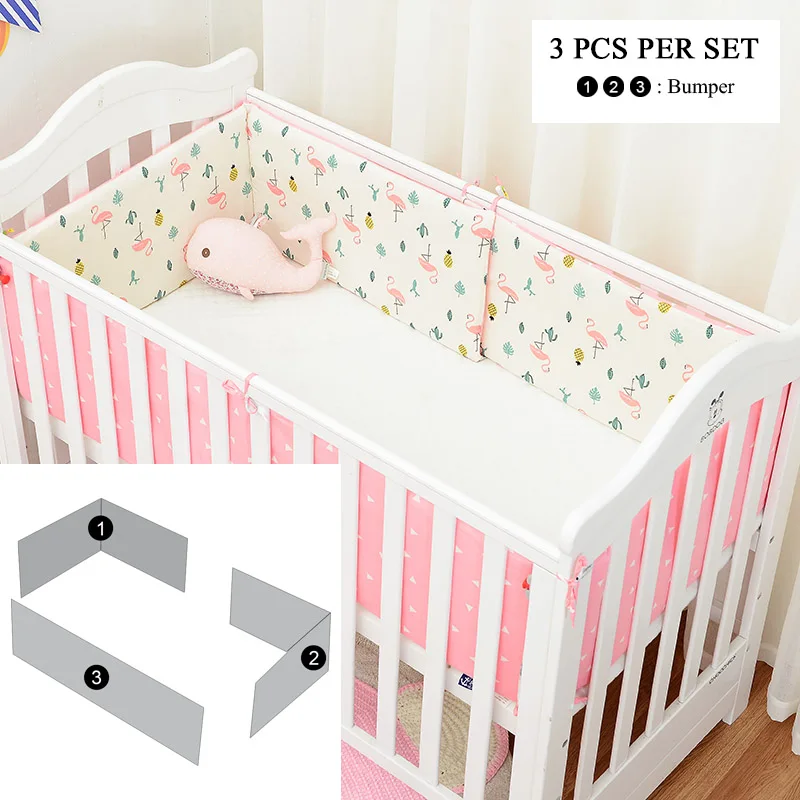 flamingo 3pc per set Muslinlife Модные Детские бамперы для кроватки, модные рисунки Фламинго/кактуса/лисы/дерева/клаудов, безопасная защита, хлопковая детская кровать - Цвет: flamingo 3pc per set