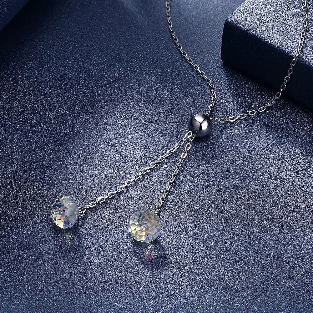 LEKANI кристаллами от Swarovski круглый кристалл кулон ожерелье стерлингового серебра