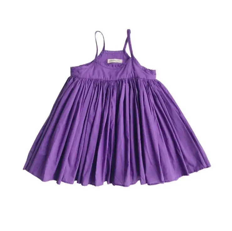Новинка 2019 года летнее хлопковое Плиссированное фиолетовое платье на бретельках