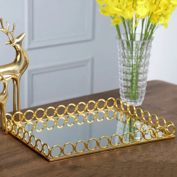 

European Model Room Hotel Villa High-end Desktop Soft Decoration Mirror Metal Tray Decoration High-end Luxury