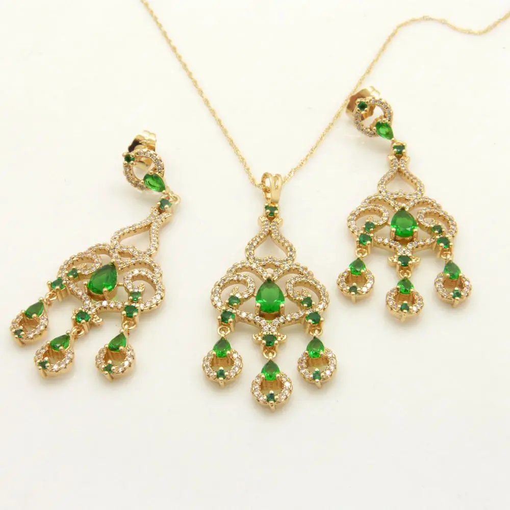 

Luxury Cocktail Party Jewelry Set Gold Filled Womens Tassel Long Pendant+Earrings Gift Sexy Accessories