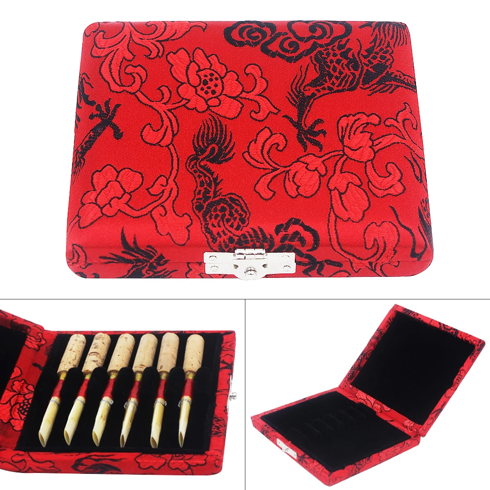 Легкий красный Oboe Reeds ящик для хранения деревянный с изысканной вышивкой Дракона