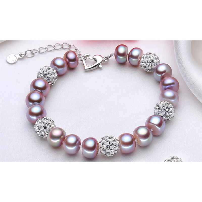 purple pearl braclet Настоящий пресноводный черный жемчуг браслет женский, Классический натуральный жемчуг браслет девушка подарок на день рождения - Цвет камня: purple pearl braclet