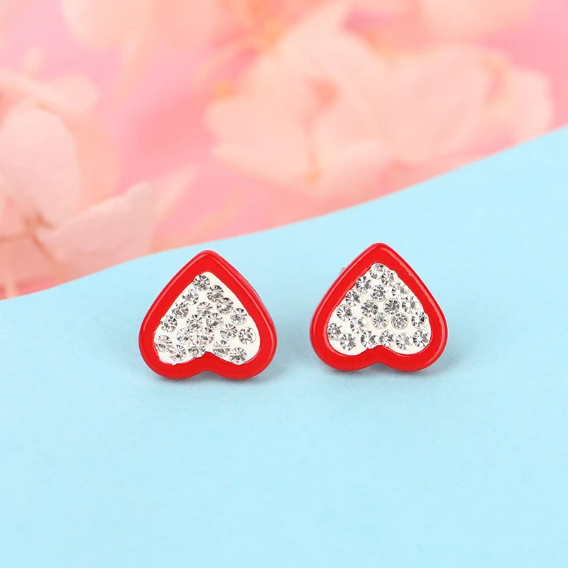 

5pcs/Lot Red Ceramic Stud Earrings Different Style For Women Round Heart Flower Shape With Crystal Fashion Wedding Jewelry Gifts