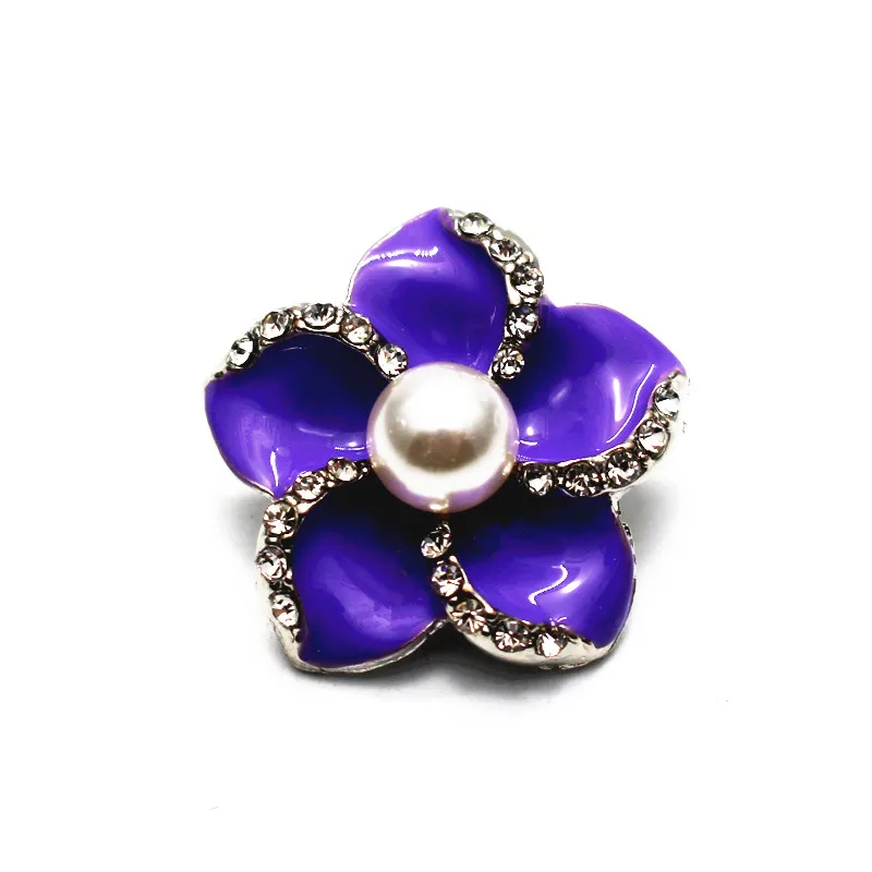 

10pcs/lot Purple Flower Snap Buttons Pearl Crystal Silver Snap Charms Fit 18mm DIY Women Snap Bracelets Necklace Jewelry