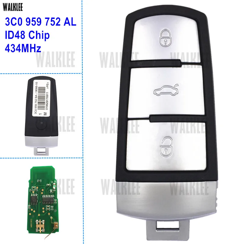 WALKLEE 3C0959752AL Автомобильный Дистанционный смарт ключ подходит для VW/VOLKSWAGEN PASSAT/CC/MAGOTAN