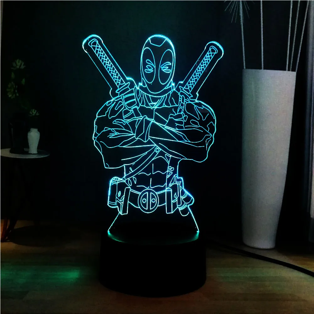 Marvel 3D визуальная лампа крутая серия Дэдпул 7 цветов Новая прикроватная LED