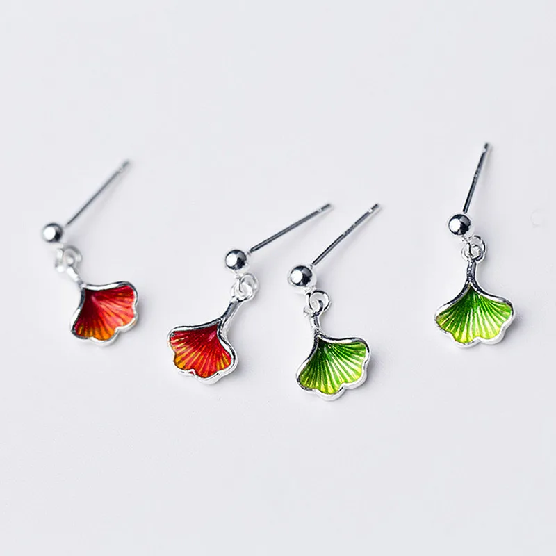 INZATT Real 925 Sterling Silver Leaf Green Red Color Enamel Dangle Drop Earrings For Fashion Women Party Minimalist Jewelry | Украшения и