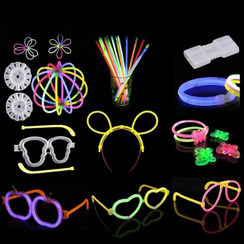 100 шт Вечерние ФЛУОРЕСЦЕНТНОЕ свечение светящиеся палочки Браслеты Ожерелья Неон свадебные наклейки для вечеринки с 1 DIY аксессуары неоновые Вечерние