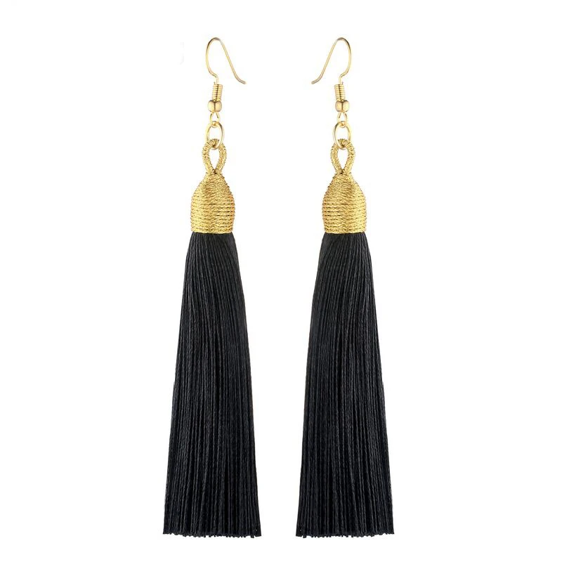 Black LOVBEAFAS длинные серьги с кисточками для женщин Boho висячие серьги с бахромой Свадебные винтажные массивные модные ювелирные изделия - Окраска металла: Black
