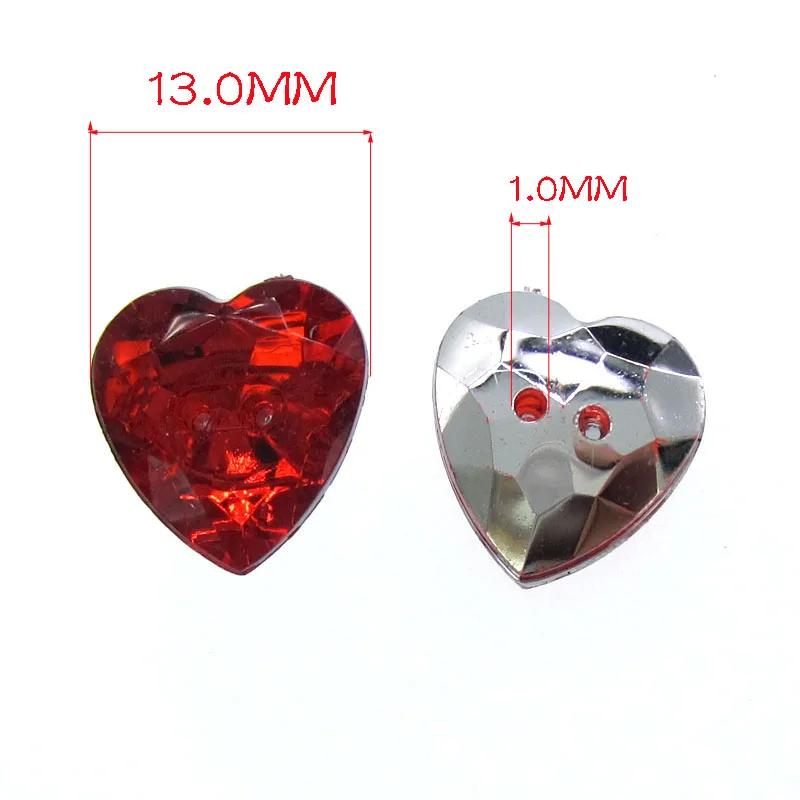 Акриловые пуговицы с красным сердцем 50 шт. 1/2 дюйма блестящие двумя отверстиями
