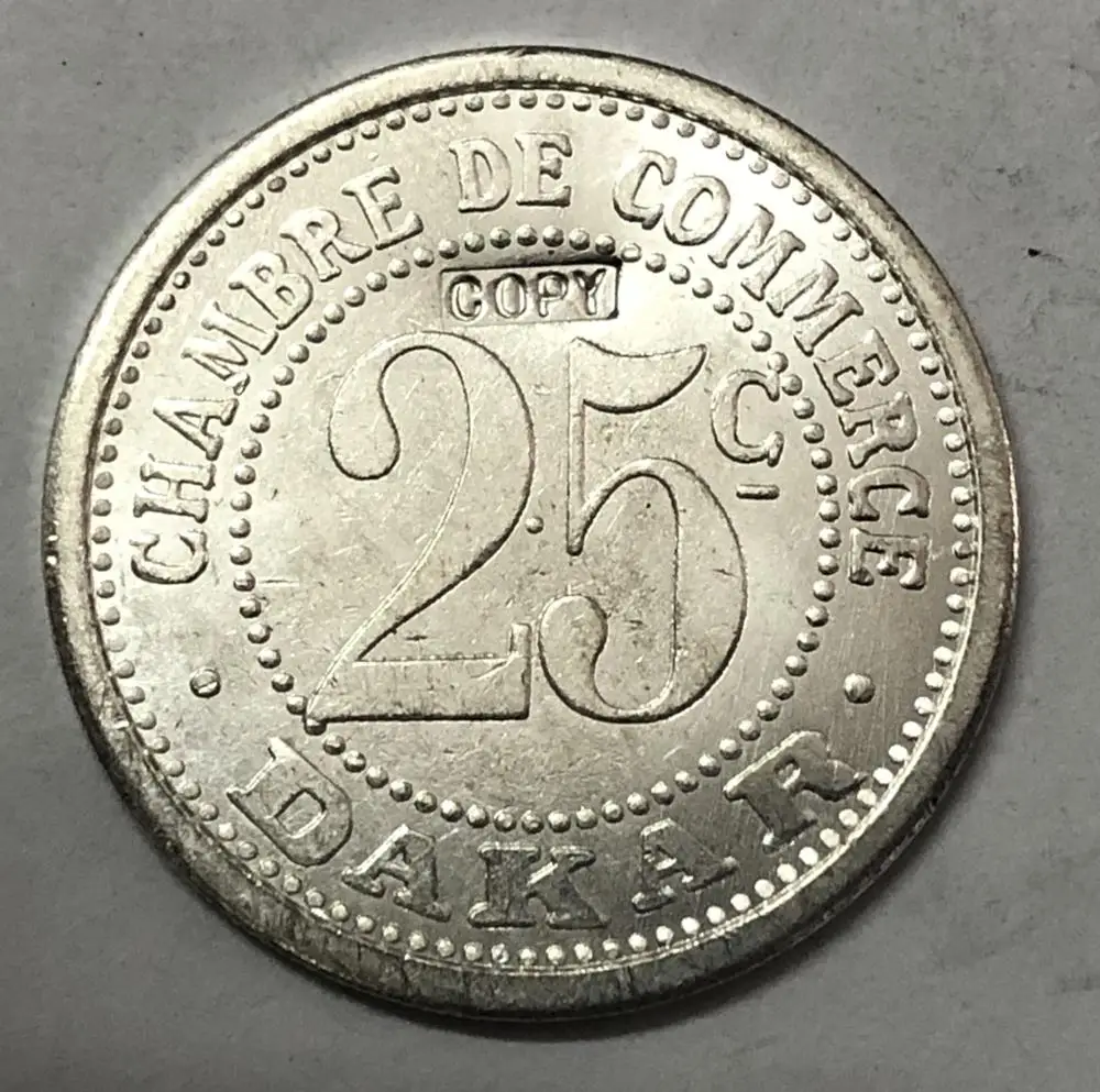 

1920 Senegal 25 Centimes silver plated copy coin