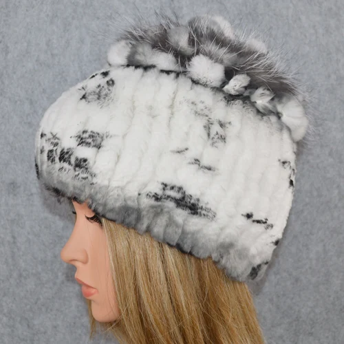 color 21 Горячая Распродажа Настоящий мех кролика Skullies Beanies шапки женские зимние теплые ручной работы вязаная шапка из меха кролика рекс шапки для девочек натуральный мех - Цвет: color 21