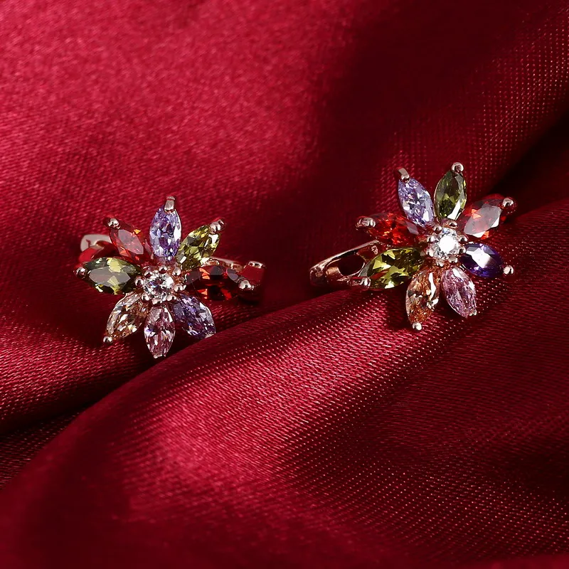 Женские розовые золотистые серьги-кольца Kolczyki серьги с цветком и разноцветным