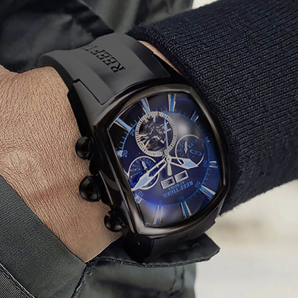 Мужские часы Reef Tiger/RT спортивные аналоговые автоматические с турбийоном розовое