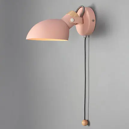 PINK Pull switch Вращающиеся бра, настенные светильники, Современный Железный переключатель, светодиодный настенный светильник, лофт декор, прикроватная тумбочка для спальни, освещение для дома, светильник - Цвет абажура: PINK Pull switch