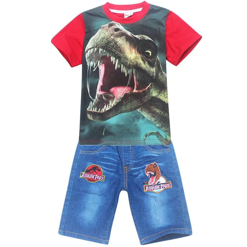 Children clothing summer casual boys short sleeve dinossauro Jurassic t-shirt+pants suits cotton girls clothes sets | Детская одежда и