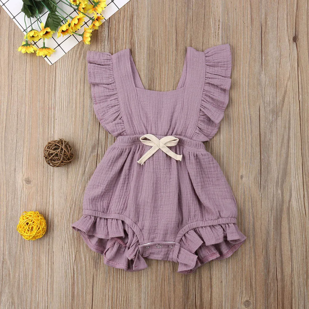 

2019 fashion Multicolor Newborn Infant Baby Girls Color Solid Ruffles Backcross Romper Outfits