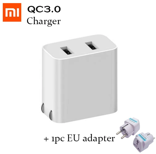 Add EU adapter Оригинальное портативное зарядное устройство Xiaomi Dual USB US plug Mini Quick Charge QC3.0 9V = 2A/12V = 1.5A/5V = 2.4A Max 18-20W Dual USB port - Тип штекера: Add EU adapter