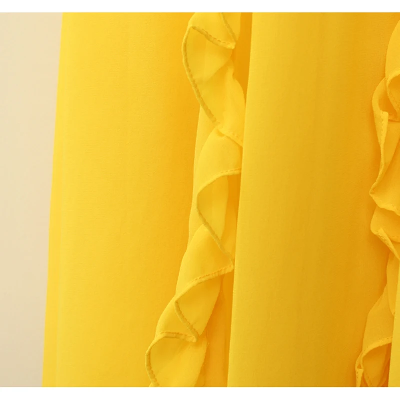 HIGH QUALITY Newest Summer Runway Dress Women's V-neck Ruffles Yellow Long Dress