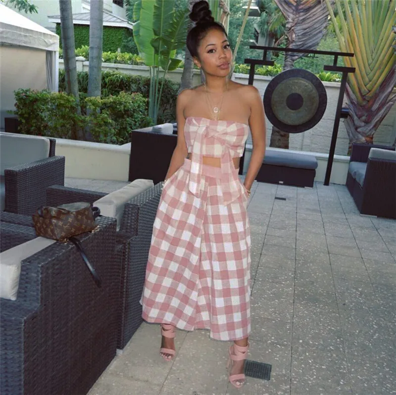 Женский комплект из двух предметов повседневный клетчатый короткий Топ без