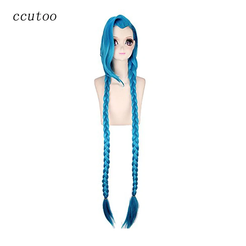 

ccutoo 47"/120cm Female's Blue Long Synthetic Straight Hair Braids LOL League of Legends Loose Cannon Jinx Cosplay Wig