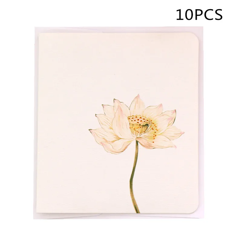 10pcs lotus 10 шт./компл. китайский Стиль цветок поздравительные открытки с Бумага Конверт рождественские рекламные плакаты карты - Цвет: 10pcs lotus