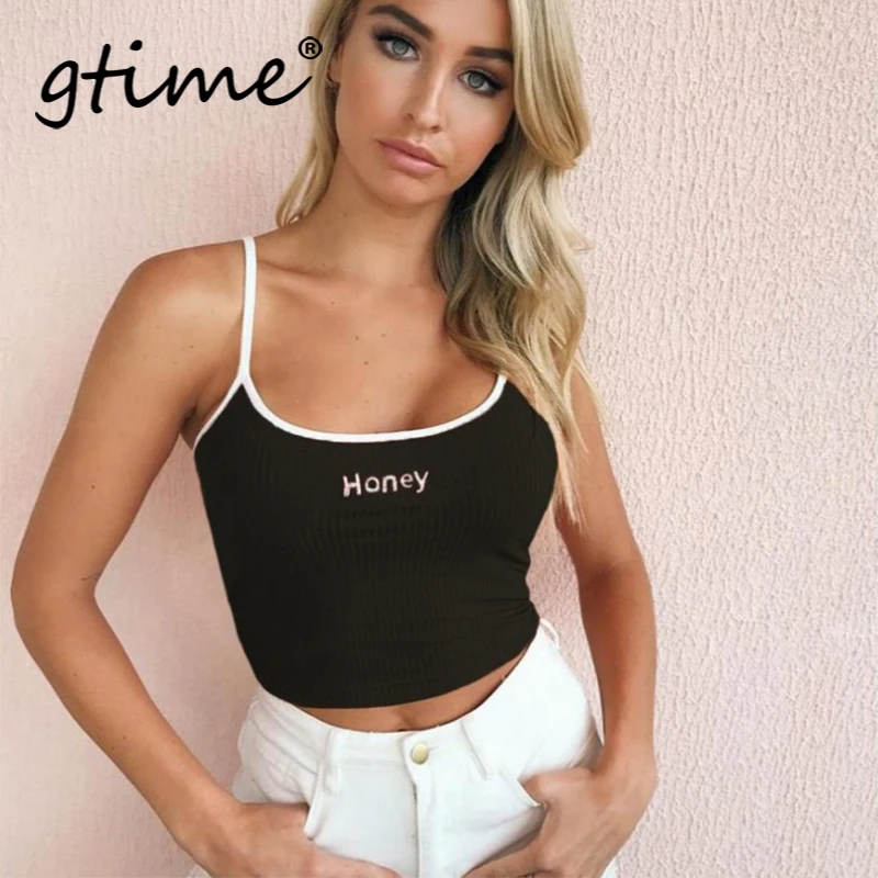 Gtime дропшиппинг медовая полоска с надписью топы на бретелях женские Слип